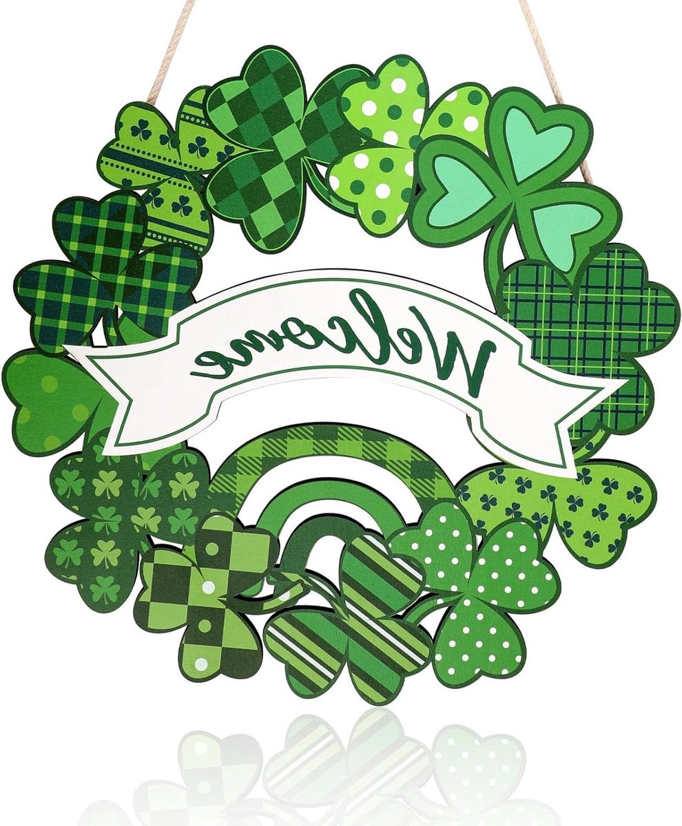 Provento - Houten Shamrock Hangend Welkomstbord - Seizoensgebonden St Patricks Day Deurdecoratie - Lucky Irish Ornament voor Voordeur