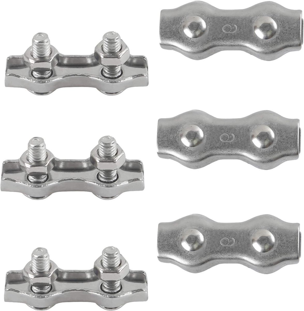 Provento - RVS Duplex Klemmen voor Zware Draad | Kabelklem voor Waslijn en Zonnezeil | Set van 6 stuks