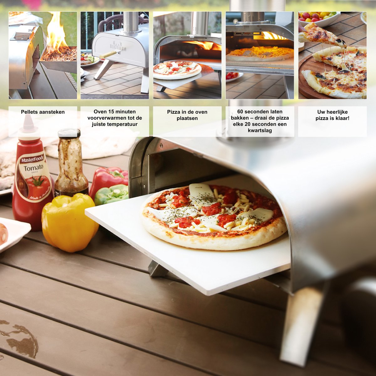 BIGHORN Pizza Pellet Oven - Pizza oven voor Buiten - Pizzaoven Draagbaar - Opvouwbaar - RVS - 15KG - 460° – foto 3