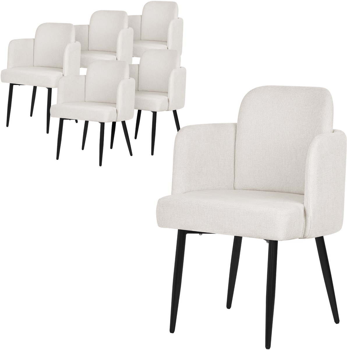 ml-design eetkamerstoel set van 6 beige stoffen bekleding gestoffeerde stoel met armleuningen rieten rugleuning metalen poten ergonomische loungestoel woonkamer fauteuil stoel voor eetkamer eettafel stoel comfortabel modern praktisch design
