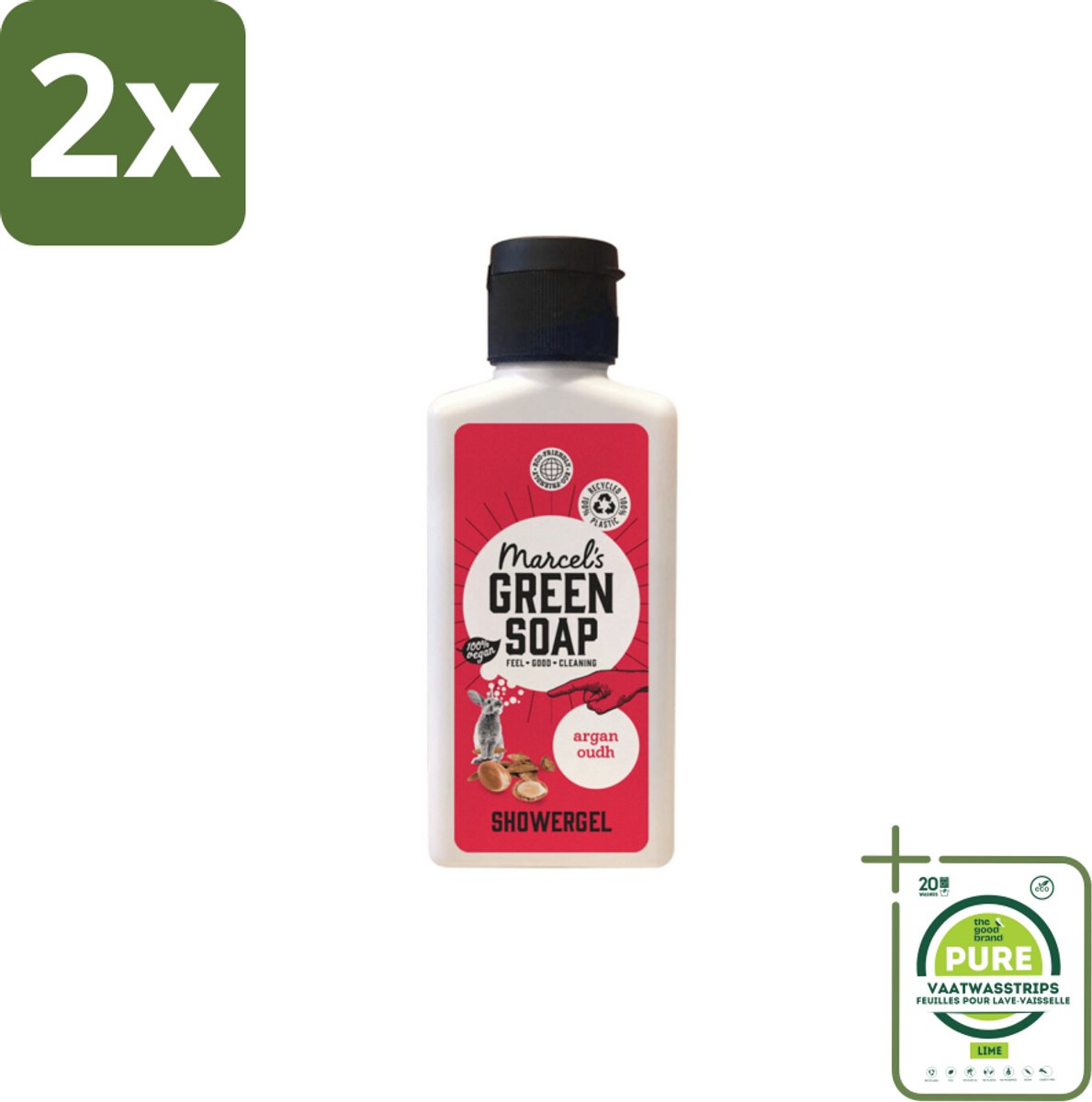Marcel's Green Soap - Douchegel - Argan & Oudh Mini - Krachtige werking - 100 ml - Voordeelverpakking - 2 stuks - Douchegel - Argan