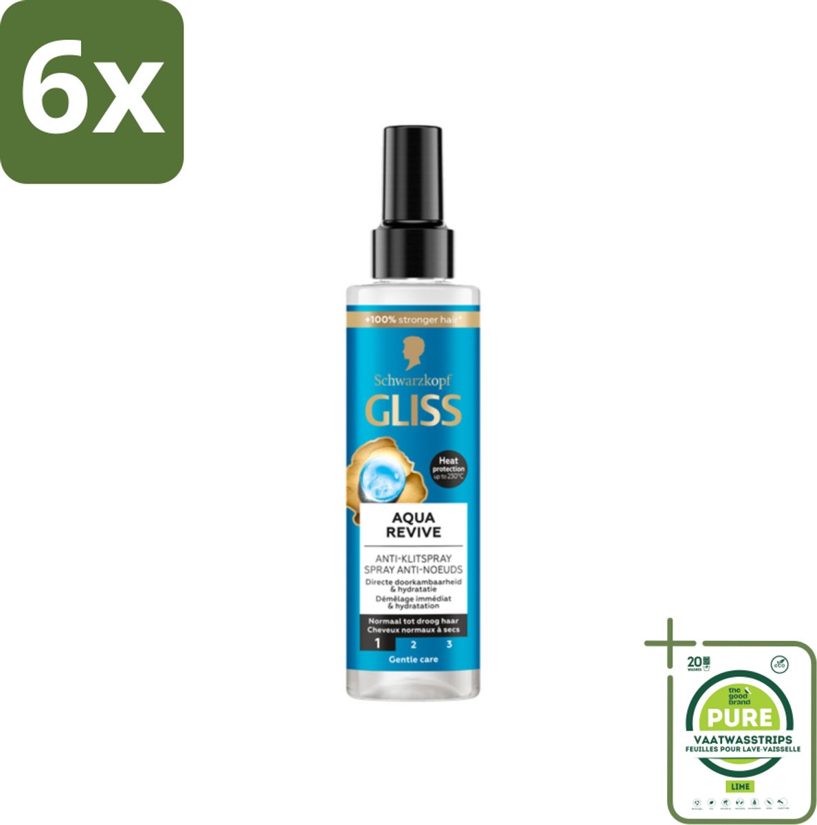 Gliss - Anti-Klit Spray Aqua Revive - Voor Hydraterend en Makkelijk Doorkambaar Haar - 200 ml - Voordeelverpakking - 6 stuks - Glans Spray - Anti-Klit Spray