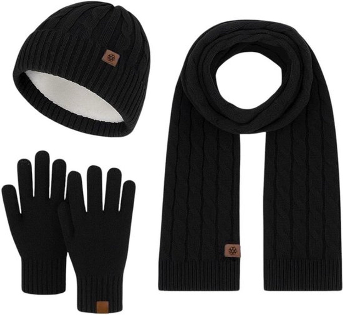 Ultiluxe® Winterset voor heren en dames - Muts, sjaal en handschoenen - Zwart - Voor volwassenen - Warm gevoerde beanie - Lange sjaal - Unisex - Winteraccessoire setje - Tegen kou en wind - Voor mannen en vrouwen