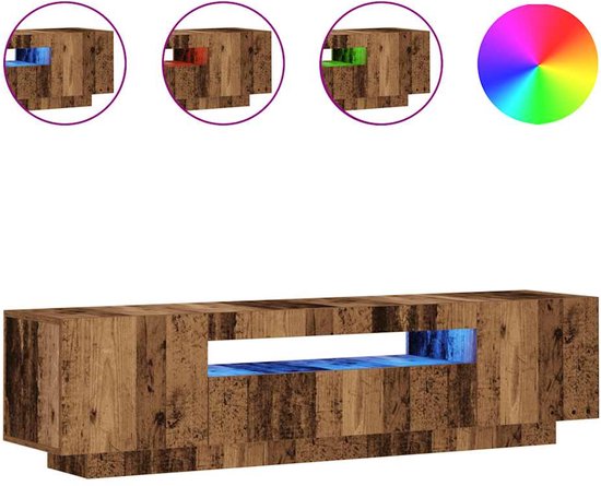 vidaXL - Meuble TV - avec - LED - 160x35x40 - cm - décoré - bois - ancien - bois