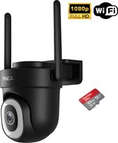 Finex™ Beveiligingscamera One Black Edition - Inclusief SD kaart (64GB) - Beveiligingscamera - Buiten camera met nachtzicht - Beveiligingscamera buiten - Met wifi en app - Zwart