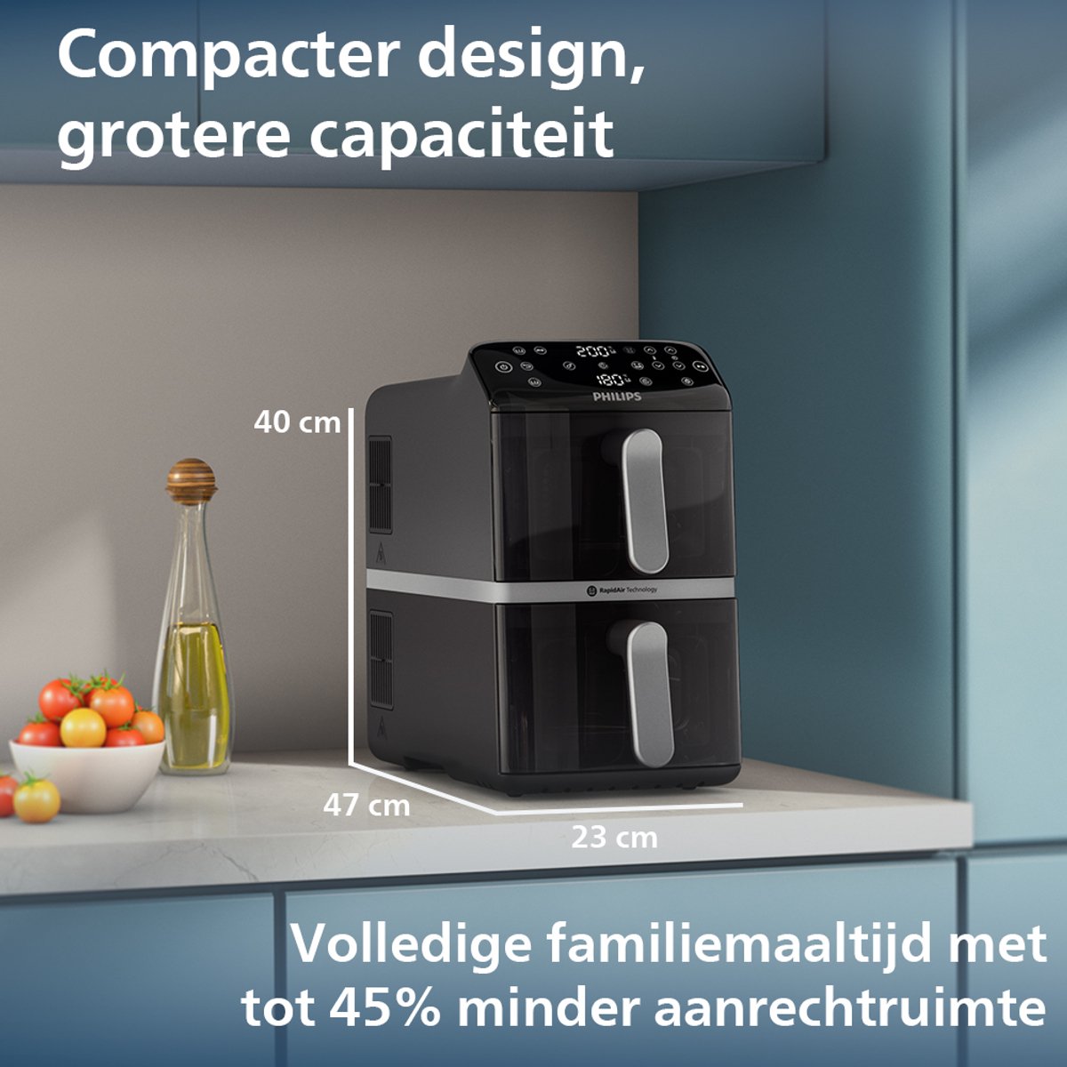 Philips 4000 Series Dual-Stacked Dubbele Airfryer – NA461/00 - 2 Lades (Sync) – 10 L – Tot 6 Personen – Bespaart 45% Ruimte — afbeelding 4