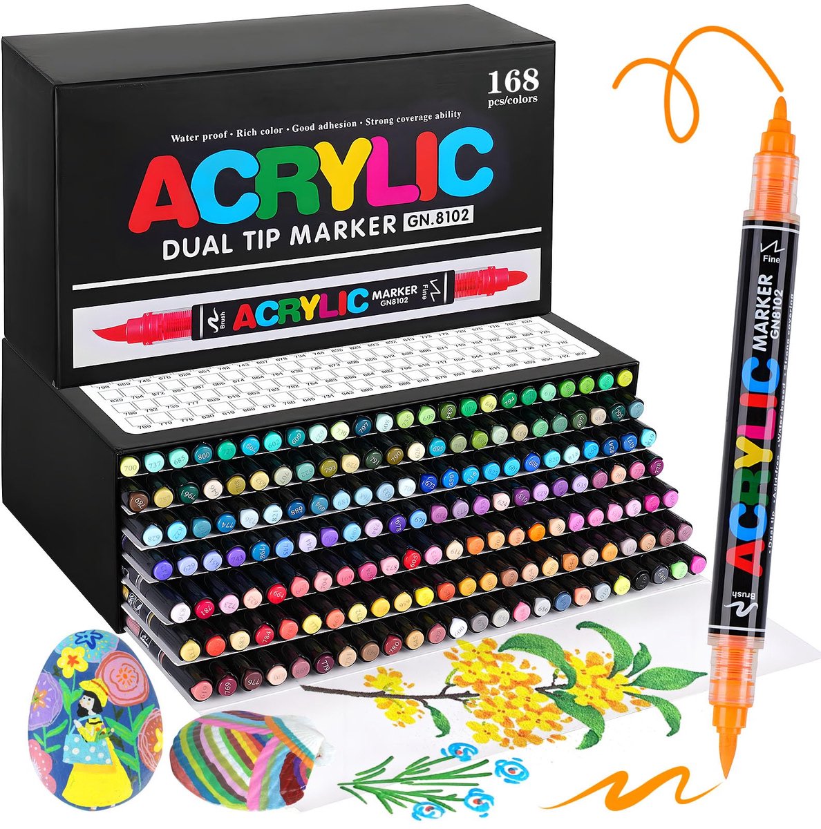 IMPERATORIS® Acrylstiften & Acrylmarkers Set - DIY Acrylverf Kit - Kleuren op Nummer voor Volwassenen - Pen & Marker Penselen Kit - 168 Stuks
