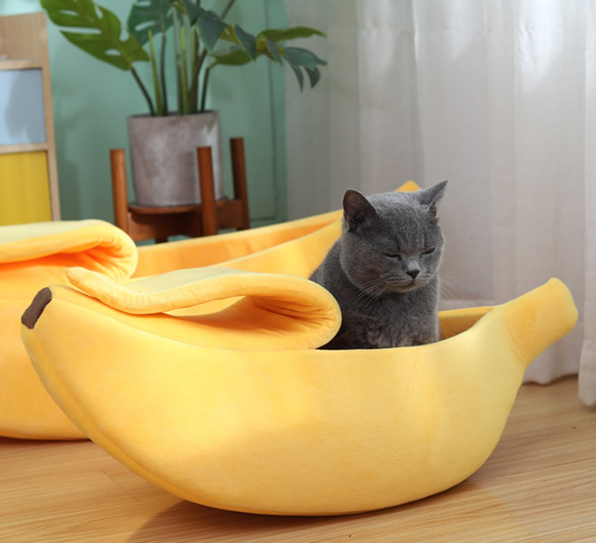 Schattig bananen kattenbed - Klein - Kerst dierenbed - Zacht en warm kattenbed - Leuke dierenbenodigdheden voor katten, kittens, konijnen en kleine honden - Geel – foto 7