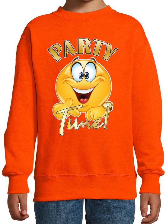 BD Verkleed sweater voor kinderen - party time emoji - oranje - themafeesten/Koningsdag 122/128
