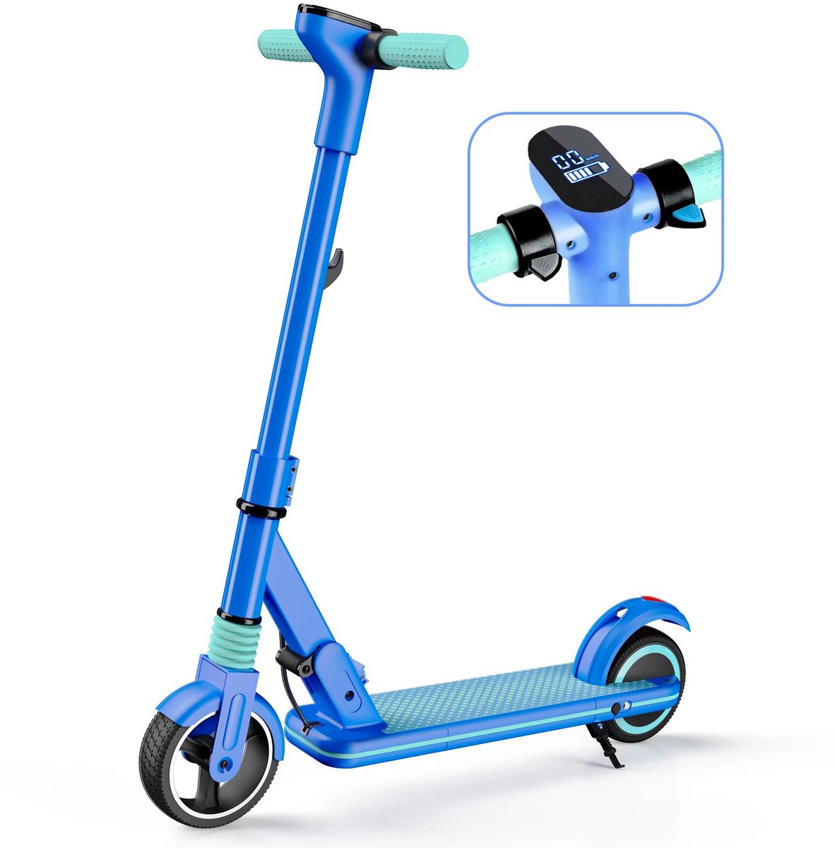 Elektrische Kinderstep SIMATE S3 130W 14 km/u 6-12 jaar Inklapbaar LCD-display Rubberbanden IPX4 Blauw - Afbeelding 4