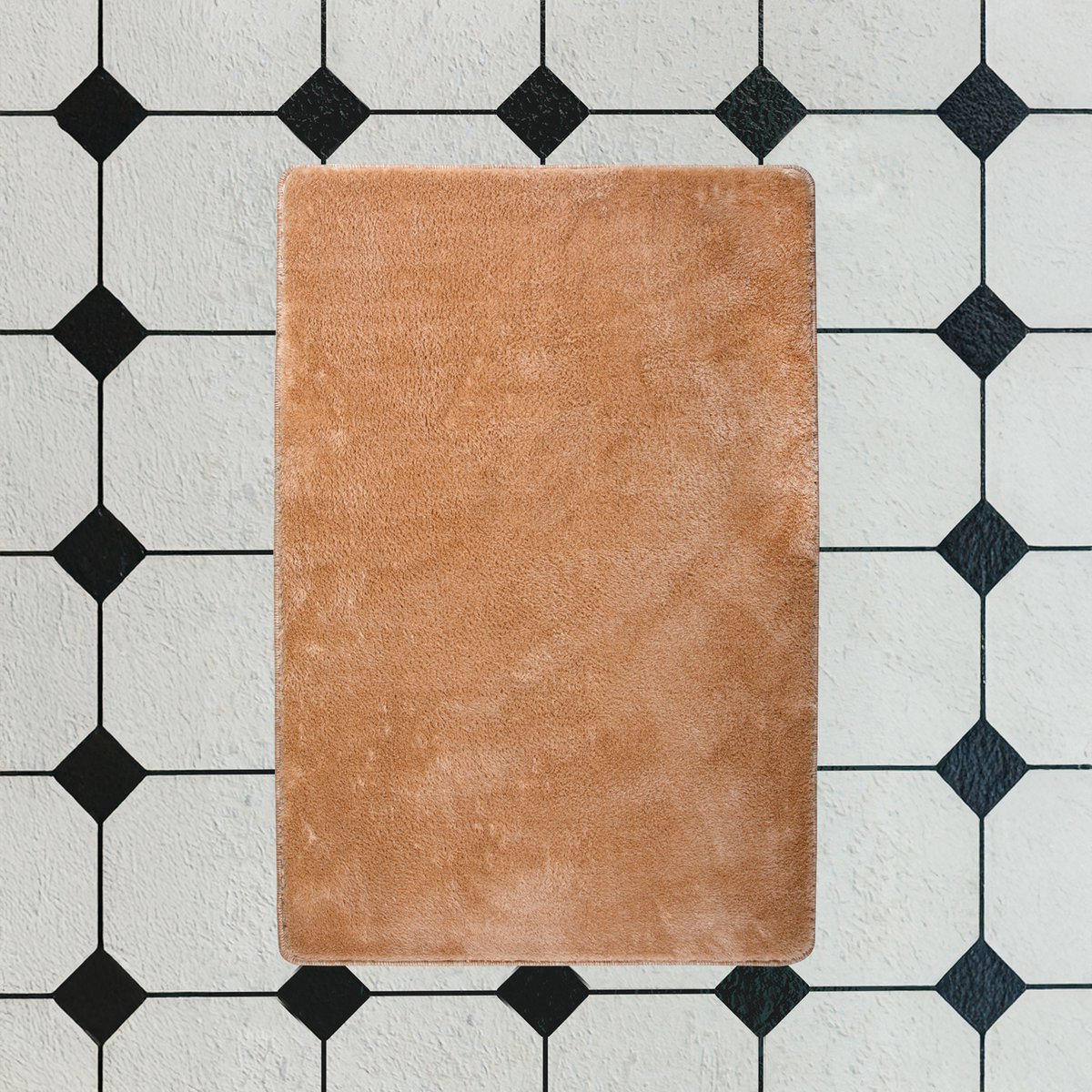 Bosdela Beige Pluche Tapijt 70x120 cm Wasbare, zachte en comfortabele badmatten - toiletmat + badmat - slaapkamerkleed - kinderkamerkleed - woonkamerkleed, geschikt voor elke ruimte.