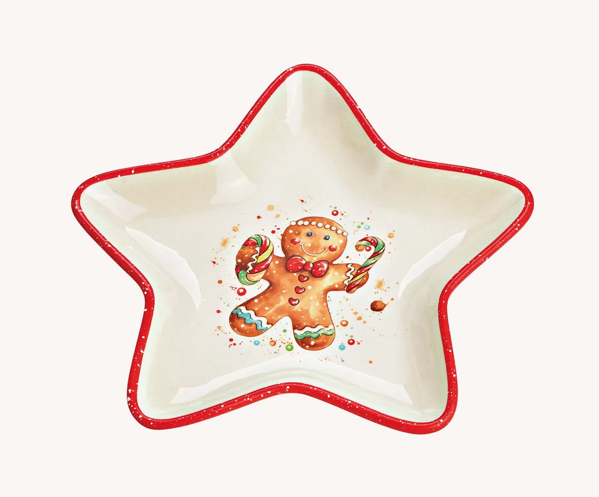 Bordje ster met gingerbread , rood (B/H/D) 26x3x26cm