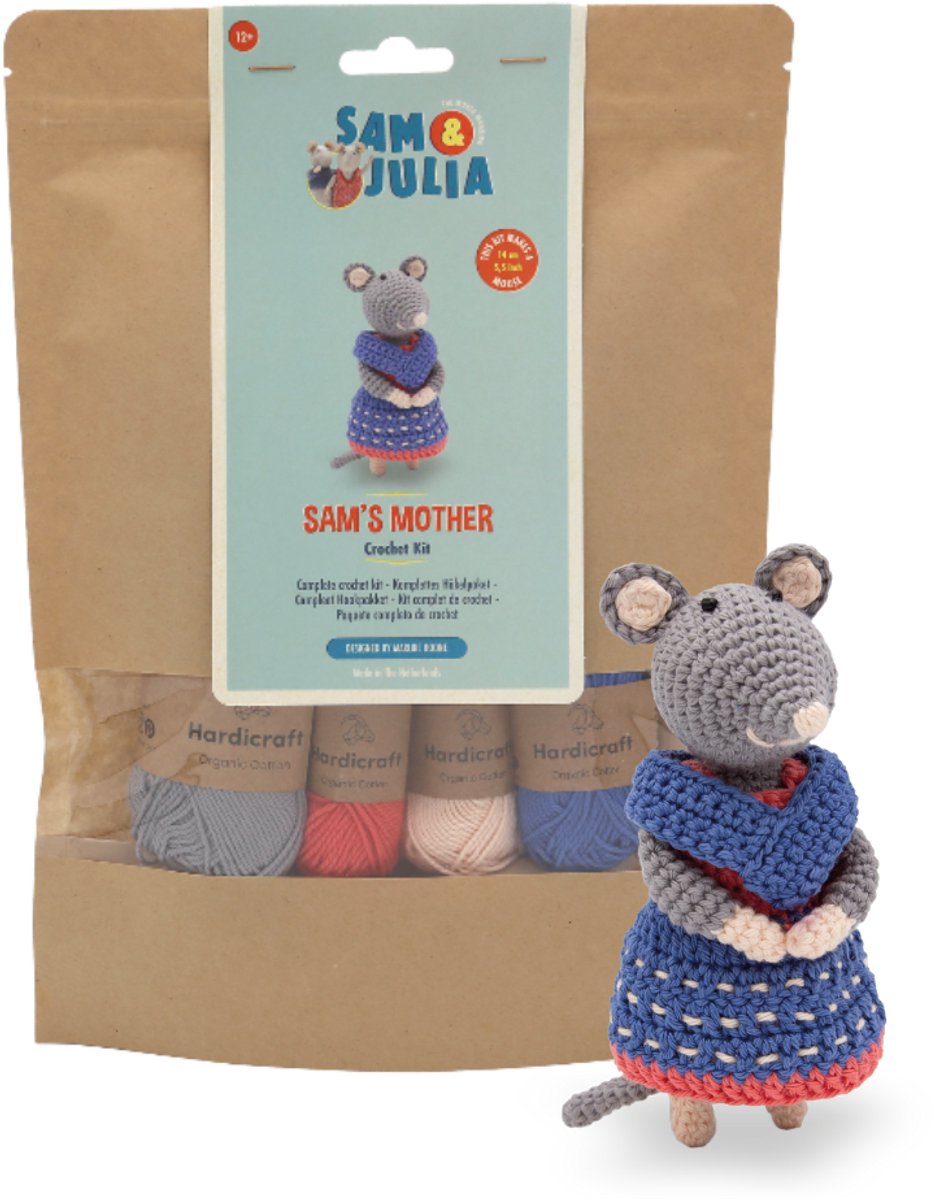 Sam & Julia - Haakpakket Muisje Sam's Moeder - 12 cm knuffelmuisje voor je Muizenhuis of poppenhuis