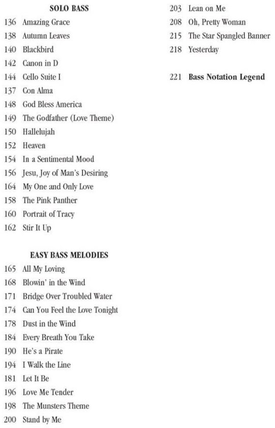 Liste des chansons de The Ultimate Bass Songbook.