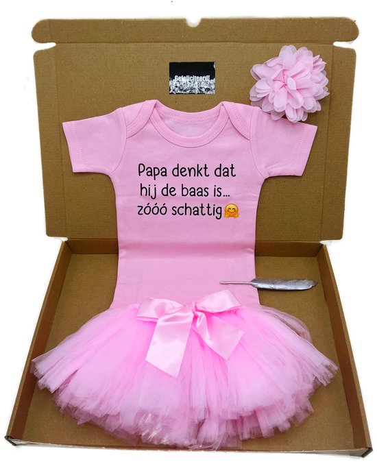 Kraamcadeau meisje met roze romper en baby rokje en hoofdband - rechtstreeks versturen als cadeau is mogelijk — afbeelding 3