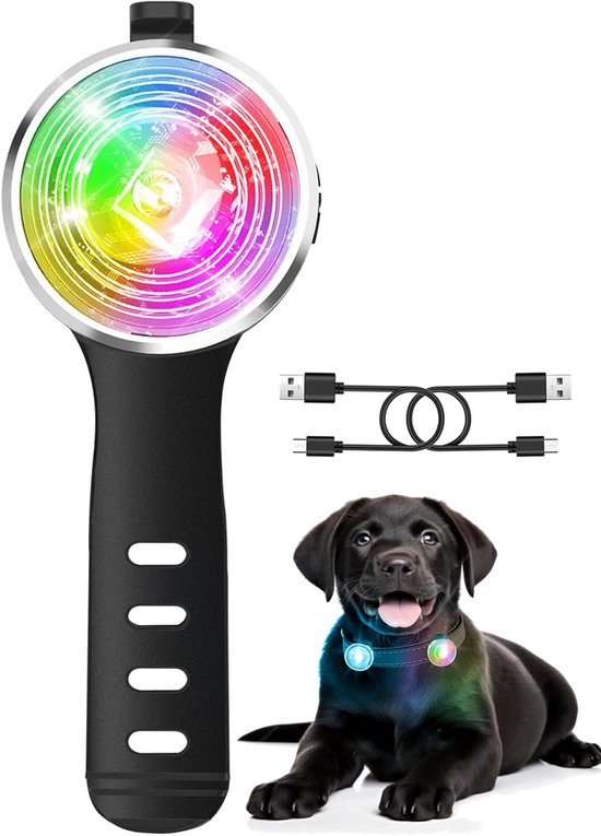 Foto: Oplaadbare lampen voor honden oplaadbare led hondenhalsband 8 verlichtingsmodi tot 457m zichtbaarheid 1 stuks avondwandelingenzwart