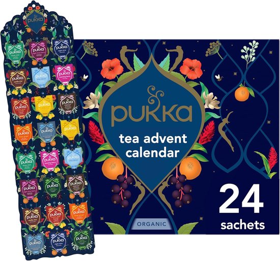 Pukka Tea Adventskalender 2025 - Giftset 24 Theezakjes - Advent Theedoos - Biologische Kruidenthee Assortiment - Thee Geschenkdoos