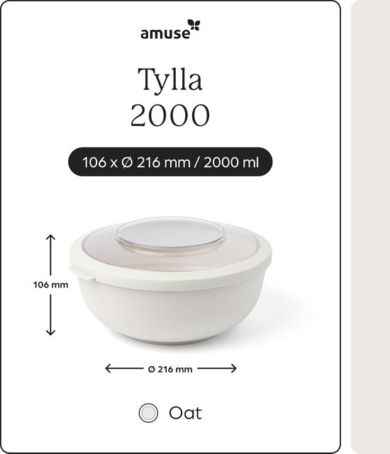 Amuse Tylla Oat Life Bowl - Boîte à lunch - Boîte de rangement avec couvercle en Tritan - Perfect refermable - Passe au lave-vaisselle, au micro-ondes et au congélateur - Gris clair - 2000 ml