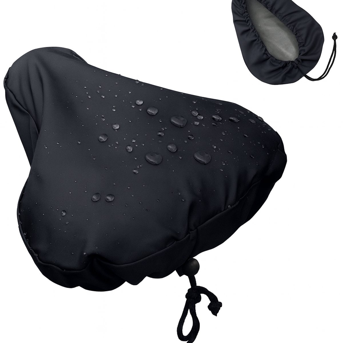 Rieba® Zadelhoes Fiets - Zadeldek Tegen Regen & Stof - Fietszadelhoes - Waterafstotende - Universeel - Hoes Fietszadel - Regenhoes - Met Trekkoord - Sterk 420D Materiaal - 24 x27 cm - Zwart