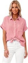 Linnen Overhemd Roze - Dames - Korte Mouwen - Fashion - Blouse