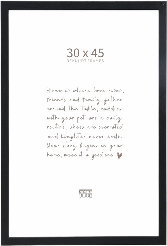 Cadre photo noir 30x45 cm avec texte inspirant : 'Home is where love rises...'