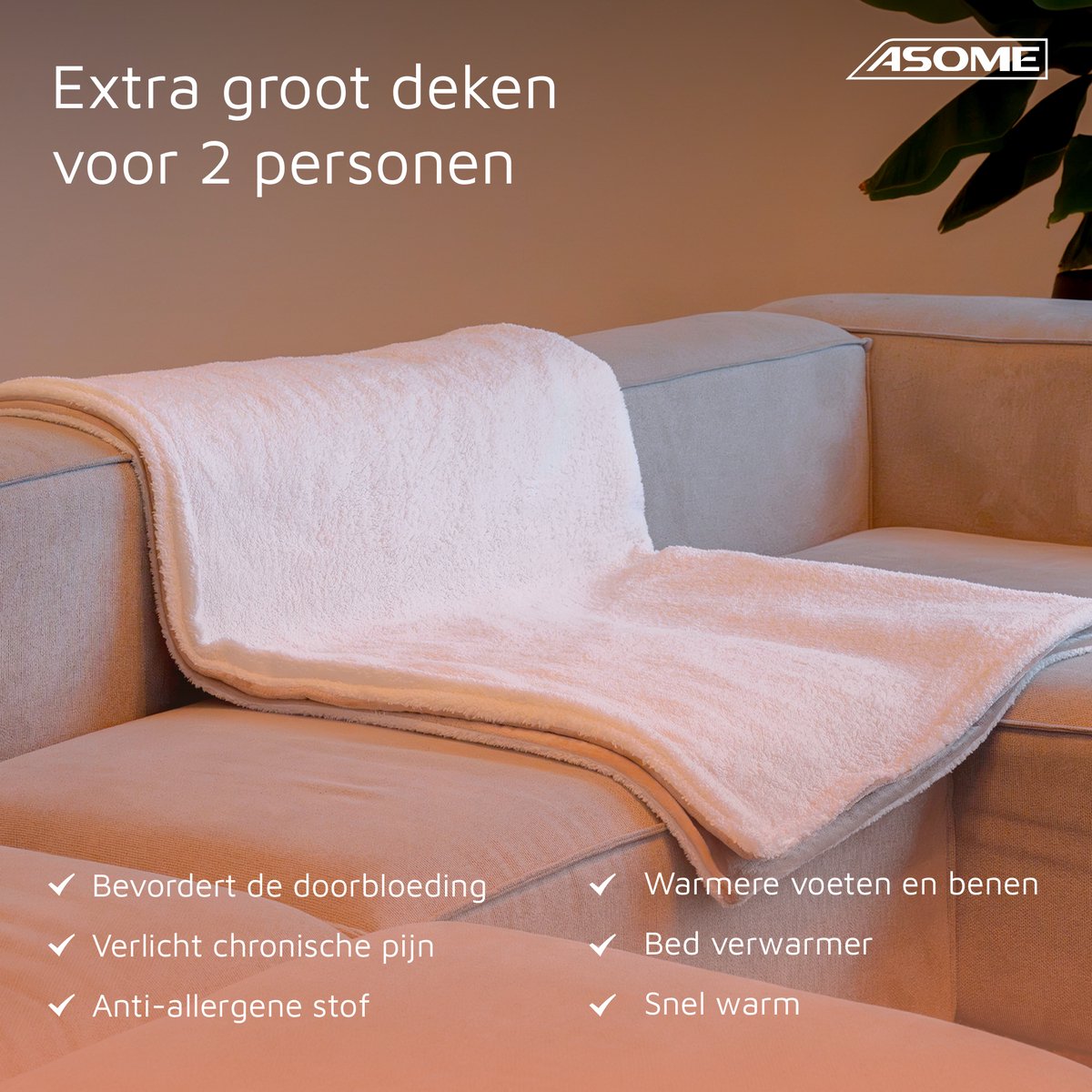 ASOME WD-180A Elektrische Deken - Electrische Deken - Warmtedeken - Elektrische Deken 2 persoons - 180x160 cm - Extra Groot – foto 4