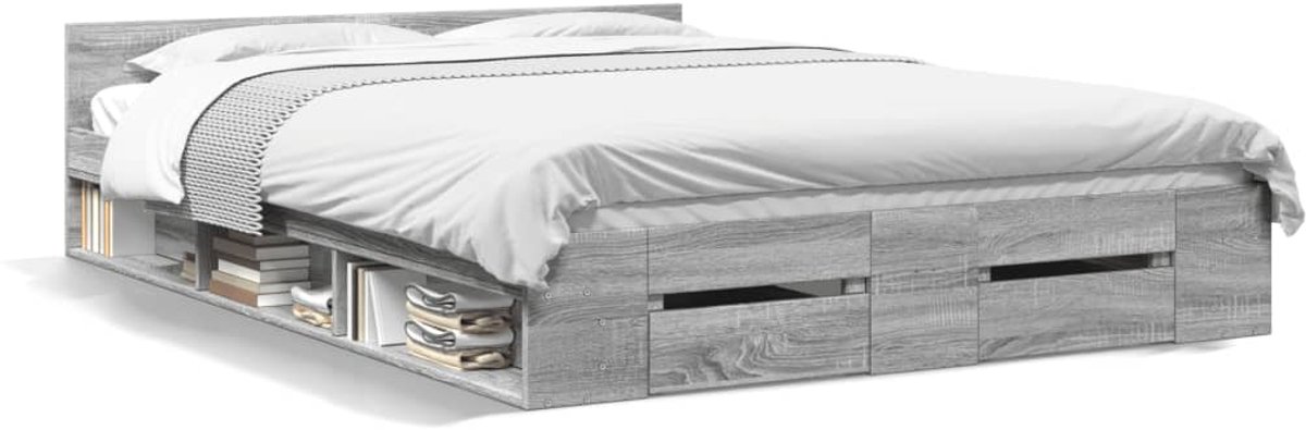 Vloerbed – Laag Bedframe – Minimalistisch Design – Stevig en Comfortabel – Geschikt voor Elke Slaapkamer - Grijs Sonoma Eiken
