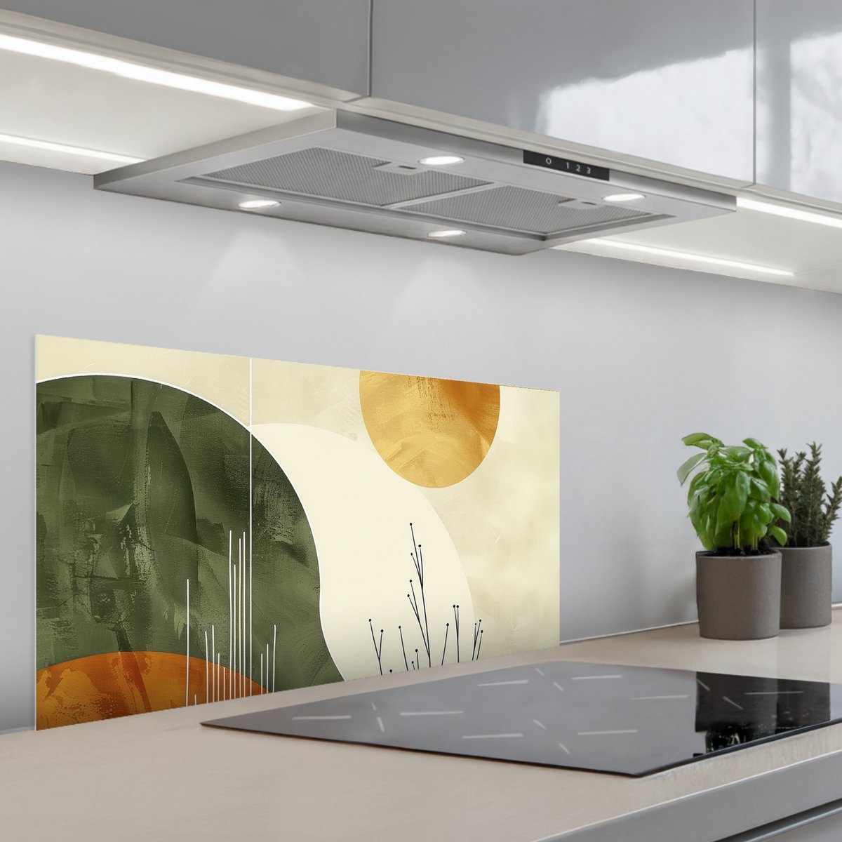 Spatscherm 80x40 cm - Zelfklevende achterwand Abstract - Landschap - Zon - Kunst - Keuken muurbeschermer - Spatwand fornuis
