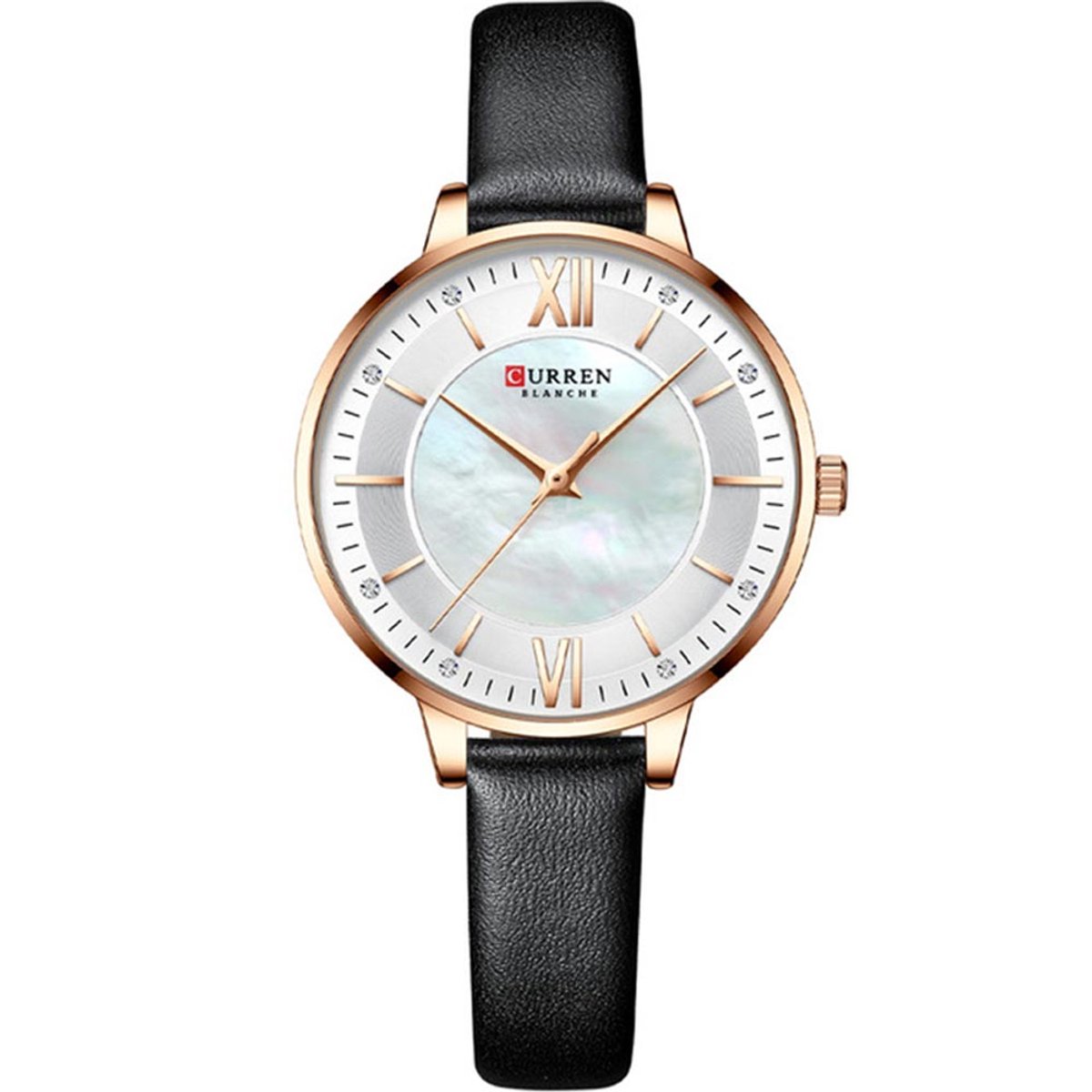 CURREN Horloge 9080 - Rosékleurig-Zwart-Wit - Dames - Quartz - Lederen Band - Waterbestendig en Elegant