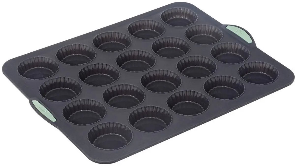 Siliconen TOP Maxi siliconen taartvorm 20 tartelettes - verstevigde metalen armatuur - anti‑aanbak - 40,1 × 30,7 × 2,3 cm - oven & vriezer geschikt - 100% Siliconen Platinium