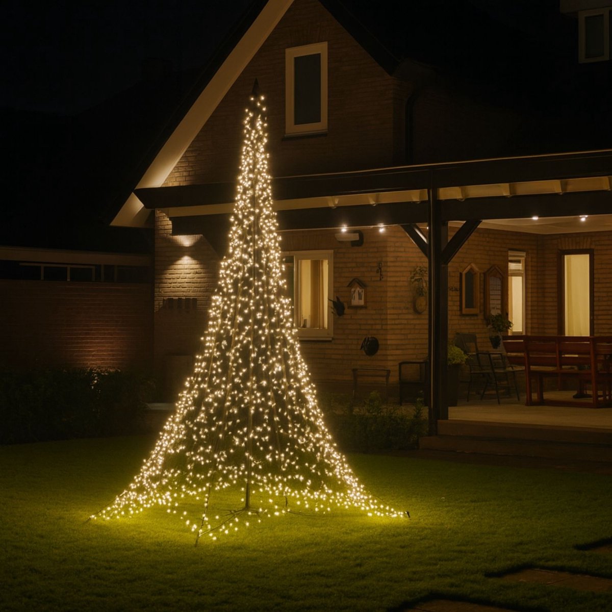 FlinQ Luminus Slimme Kerstboom 1200 LED - Vlaggenmast Kerstboom Verlichting 3 Meter - Buiten LED Kerstverlichting - Kleurkeuzes via App of Afstandbediening