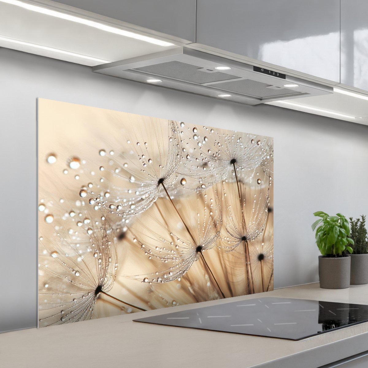 KitchenYeah Spatscherm 100x65 cm Zelfklevende achterwand Paardenbloem Abstract Natuur Beige Keuken muurbeschermer Spatwand fornuis