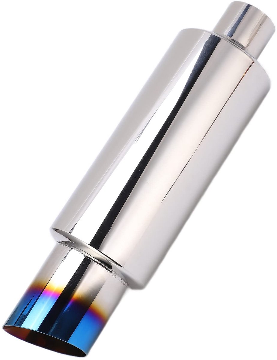 Uitlaatdemper, 7.5cm Export Diameter, Spiegelschoon, Uitlaatdempfer, Vervanging, RVS, 2 Inch Ingangsdiameter voor 2.0 Inch Uitlaatpijp voor Universeel