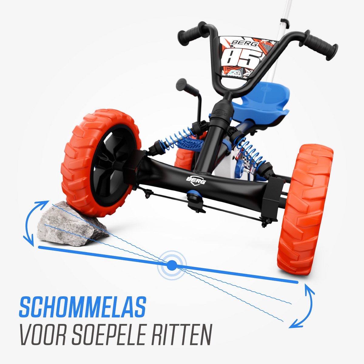 BERG Buzzy 2-in-1 Nitro Skelter - 2+ jaar - Verstelbare Stoel - Veilige en Stabiele Wegligging - Anti-Lek EVA Banden - Blauw/Oranje - incl. duwstang — afbeelding 2