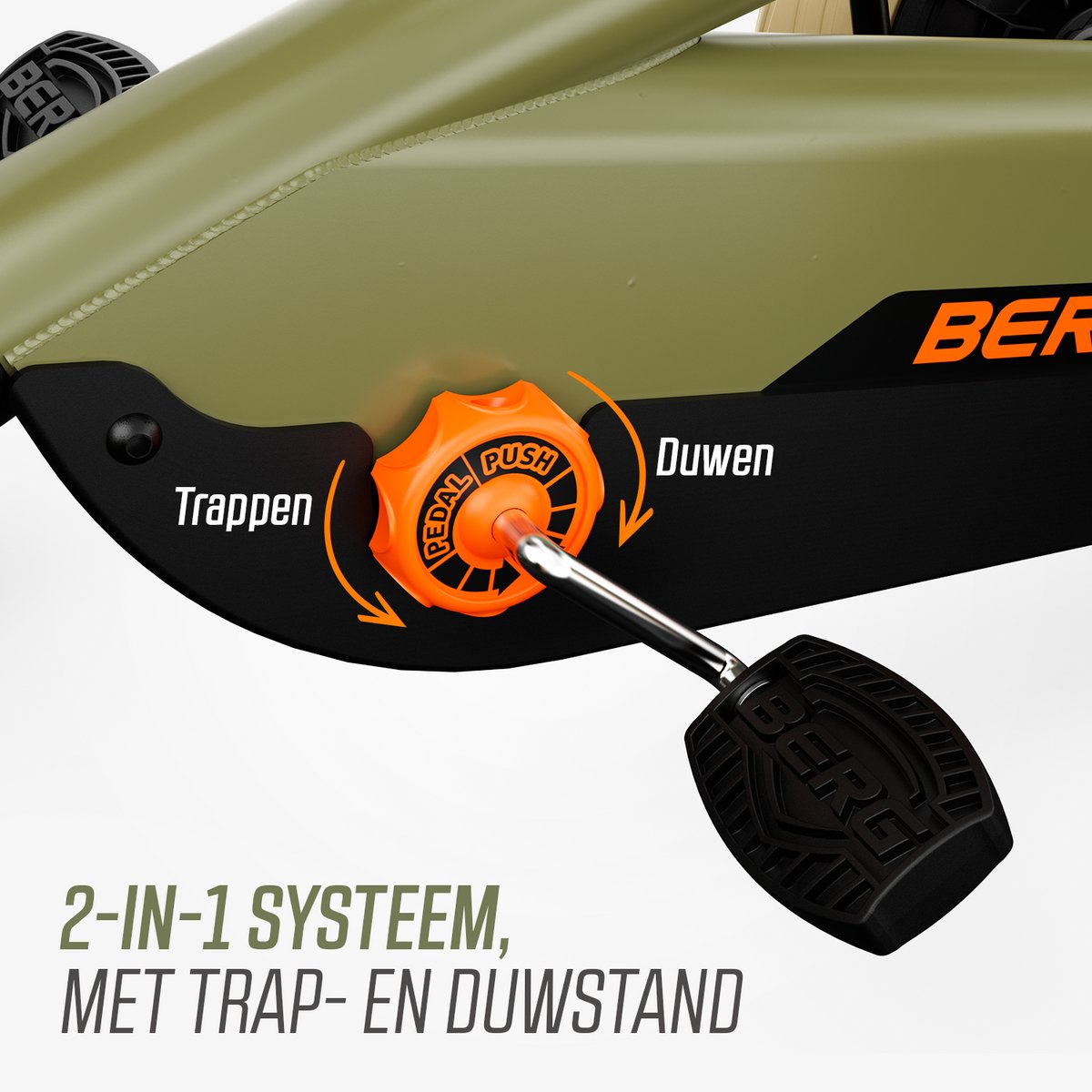 BERG Buzzy 2-in-1 Retro Skelter - 2+ jaar - Verstelbare Stoel - Veilige en Stabiele Wegligging - Groen - incl. duwstang — afbeelding 2