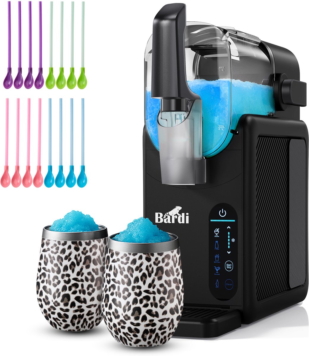 Bardi Slush Hero® Combi – Slushmachine - Slush Puppy Maker 2,6L + 2 Thermoscups Leo + 12 Slush Lepelrietjes – Voor Slushies, Milkshakes, Frappé & Frozen Cocktails – Zelfreinigend – zwart
