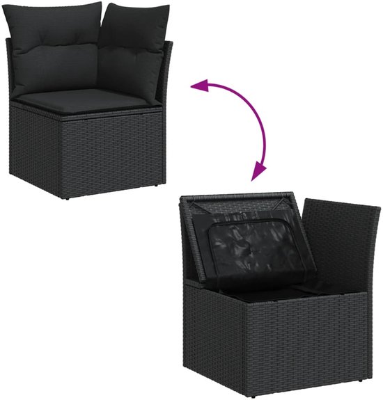 vidaXL-13-delige-Loungeset-met-kussens-poly-rattan-zwart