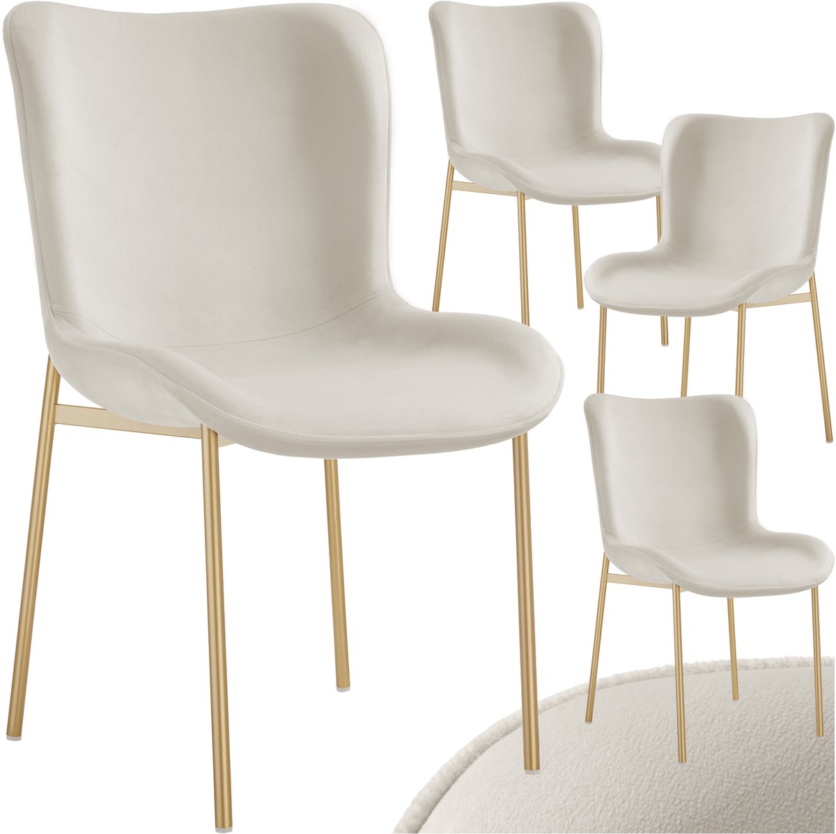 tectake® Gestoffeerde Stoelen - Set van 4 Eetkamerstoelen - Fluweellook - Ergonomische vorm - Hoge rugleuning - Draagkracht 120 kg - Beige/goud