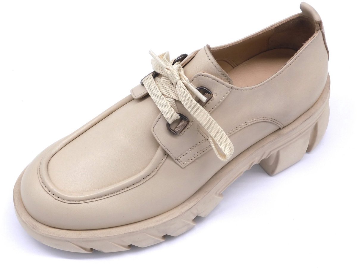 Dames Leren Boots – Echt Leer – Beige Plateau Schoenen – Trendy Chunky Zolen