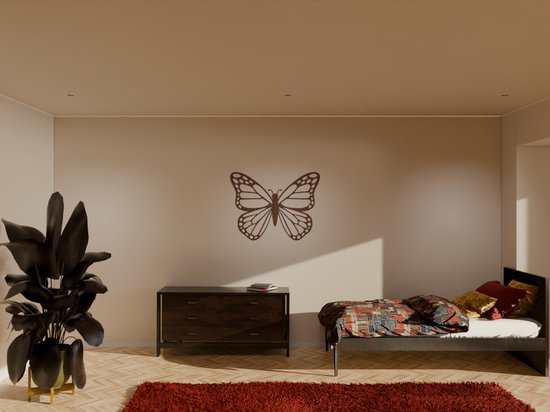 HOUTEN WANDDECORATIE / WOODEN WALL DECORATION - MUURDECORATIE / WALL ART - VLINDER / BUTTERFLY - 45 x 34cm - DONKER HOUT / DARK WOOD - VLINDER / BUTTERFLY -DESIGN WANDFIGUUR - ECHT HOUT - REAL WOOD - DIEREN