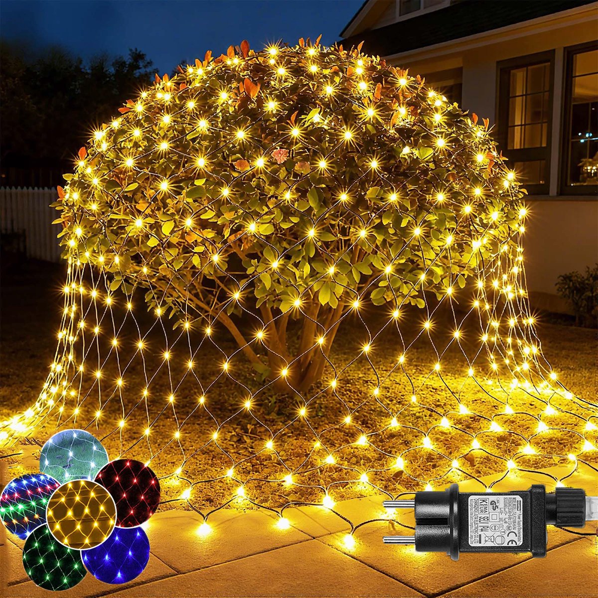MUPOO Netverlichting Buiten Lichtnet IP44-lichtslinger Lichtnetten Warm Wit Licht-Net Lichtgordijn 2x3M 200LEDs -Timer- Geheugen- 8 modi-Boomverlichting -Kerstverlichting