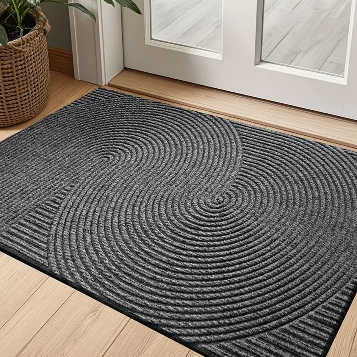 Antislip Deurmat met Geometrisch Streepdesign – Grijs– Polyester – Rubberen Onderkant – Gemakkelijk Schoon te Maken – Ideaal voor Entree, Veranda of Garage - 75cm x 45cm