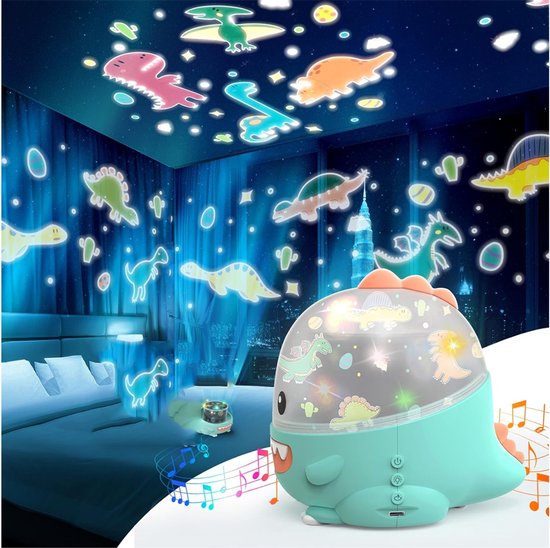 Foto: Projectorlamp sterrenhemelprojector plafondprojector driekleurige muziekdoos speelgoedhemellamp voor jongens en meisjes verjaardags en kerstcadeau voor tieners en kinderen 27 dia s slaapkamerdecoratie 13 x 13 5 cm groene dinosaurus