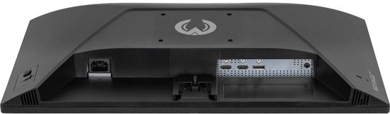 Achterkant van een zwarte monitor met aansluitingen voor stroom, HDMI en DisplayPort. 'RED EAGLE' tekst.