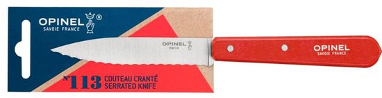 Couteau d'office Opinel n° 113 à dents fines - Couteau robuste à micro-dentelures - Rouge