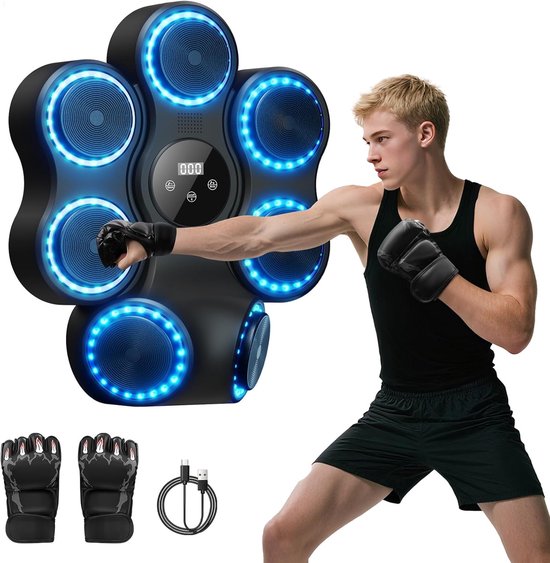 Muziek-boksmachine – 9 Modi, 9 Snelheden, Met LED-display, Bluetooth, 2 Handschoenen En Reflexballen – Wandmontage, Geschikt Voor Kinderen En Volwassenen