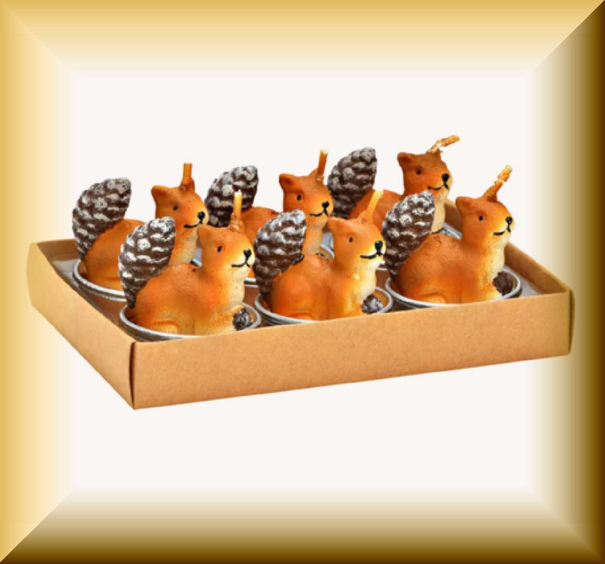 Waxinelichtjes - Eekhoorn – 4×5×4 cm – Set van 6 – Bruin -