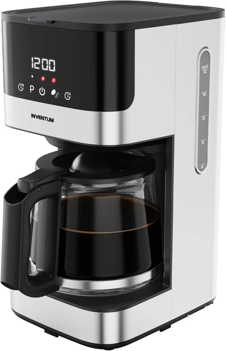 Inventum KZ812D - Koffiezetapparaat - 15 liter - 12 kopjes - Filter 1x4 - Glazen kan - Display met timer - Filterkoffie - RVS/Zwart