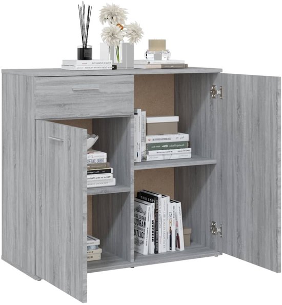 vidaXL Buffet 80x36x75 cm Bois d'ingénierie Chêne Sonoma gris - Buffet - Commodes - Armoire - Armoire murale