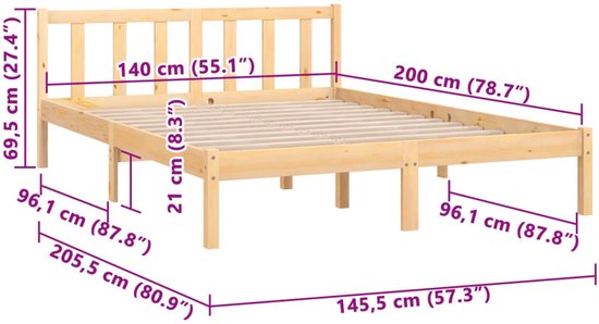 Cadre de lit bois de pin massif 140x200 cm